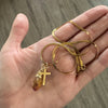 14K Gold Cross Necklace, 14K Chain, Wire Wrapped Crystal