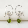 Hammered Silver Spiral Faceted Green Drop Earrings