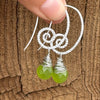 Hammered Silver Spiral Faceted Green Drop Earrings
