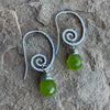 Hammered Silver Spiral Faceted Green Drop Earrings