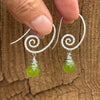 Hammered Silver Spiral Faceted Green Drop Earrings