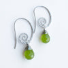 Hammered Silver Spiral Faceted Green Drop Earrings