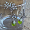 Hammered Silver Spiral Faceted Green Drop Earrings