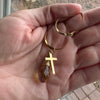 14K Gold Cross Necklace, 14K Chain, Wire Wrapped Crystal