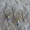 Hammered Gold Spiral Faceted Glass Drop Earrings