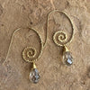 Hammered Gold Spiral Faceted Glass Drop Earrings