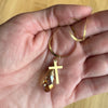 14K Gold Cross Necklace, 14K Chain, Wire Wrapped Crystal