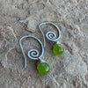 Hammered Silver Spiral Faceted Green Drop Earrings
