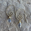 Hammered Gold Spiral Faceted Glass Drop Earrings