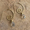 Hammered Gold Spiral Faceted Glass Drop Earrings