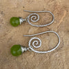 Hammered Silver Spiral Faceted Green Drop Earrings
