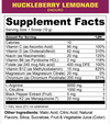 Supplement facts label for Huckleberry Lemonade Enduro, detailing nutritional content per serving.