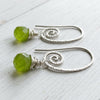 Hammered Silver Spiral Faceted Green Drop Earrings
