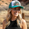 Feather Western Trucker Hats in Turquoise, Limited Edition