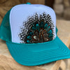 Feather Western Trucker Hats in Turquoise, Limited Edition