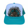 Feather Western Trucker Hats in Turquoise, Limited Edition