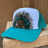 Feather Western Trucker Hats in Turquoise, Limited Edition