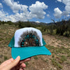 Feather Western Trucker Hats in Turquoise, Limited Edition