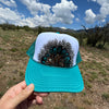 Feather Western Trucker Hats in Turquoise, Limited Edition