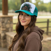 Feather Western Trucker Hats in Turquoise, Limited Edition