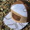Topography Print Waterproof Leather Antler Patch Hat, White & Tan
