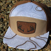 Topography Print Waterproof Leather Antler Patch Hat, White & Tan