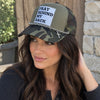 Pray Behind My Back, Women's Camo Hat w/ Silver Chain & Cross Embellishments