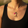 Elk Antler Necklace, 14K Gold Chain, Hot Pink Stone