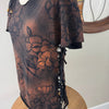 Gritty but Pretty, Handmade Cut, Beaded, Braided & Dyed, Women's Floral T