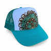 Feather Western Trucker Hats in Turquoise, Limited Edition