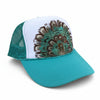 Feather Western Trucker Hats in Turquoise, Limited Edition