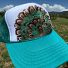 Feather Western Trucker Hats in Turquoise, Limited Edition