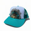 Feather Western Trucker Hats in Turquoise, Limited Edition