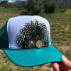 Feather Western Trucker Hats in Turquoise, Limited Edition
