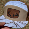Topography Print Waterproof Leather Antler Patch Hat, White & Tan