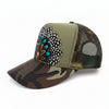 Camo Guinea Fowl Feather Trucker Hats, Optional Shotgun Shell, Handmade