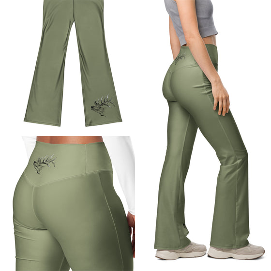 Elk Logo Flared leggings in Olive, Hidden Pocket, XS-4XL