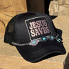 Jesus Saves Hat, Option for Turquoise / Chain Embellishments