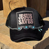 Jesus Saves Hat, Option for Turquoise / Chain Embellishments