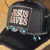 Jesus Saves Hat, Option for Turquoise / Chain Embellishments