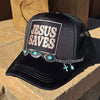 Jesus Saves Hat, Option for Turquoise / Chain Embellishments