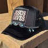 Jesus Saves Hat, Option for Turquoise / Chain Embellishments