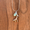 Elk Antler Necklace, Sterling Silver Chain, Green Aventurine