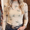 Sheer Mallard Duck Mock Neck Mesh Top, Women's Limited Edition