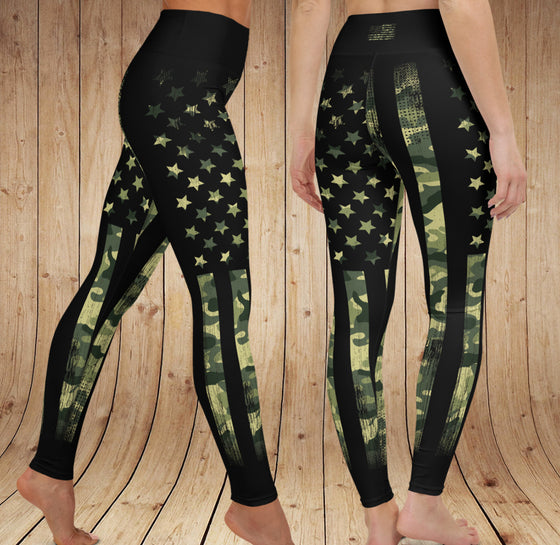 SALE $20 OFF + FREE Shipping, Camo Flag Patriotic High Waist Leggings