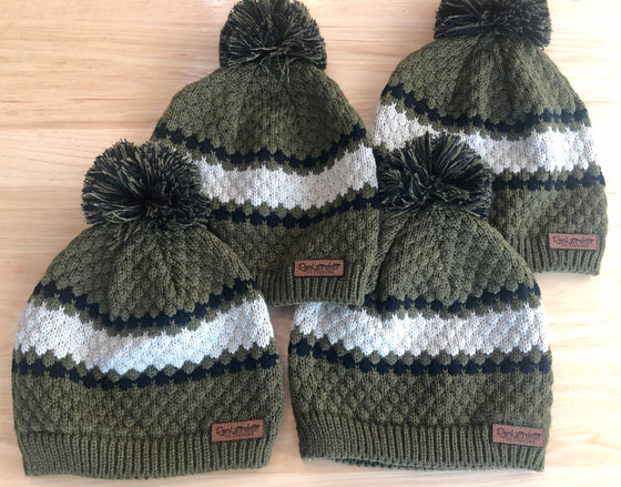 25% OFF + FREE Shipping, Women's Cable Knit Beanie w/ Pom Pom, Olive