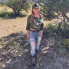 Off the Shoulder Raw Edge Archery Moose Rockstarlette Outdoors Sweatshirt