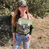 Off the Shoulder Raw Edge Archery Moose Rockstarlette Outdoors Sweatshirt