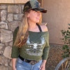 Off the Shoulder Raw Edge Archery Moose Rockstarlette Outdoors Sweatshirt