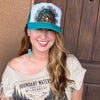 Feather Western Trucker Hats in Turquoise, Limited Edition